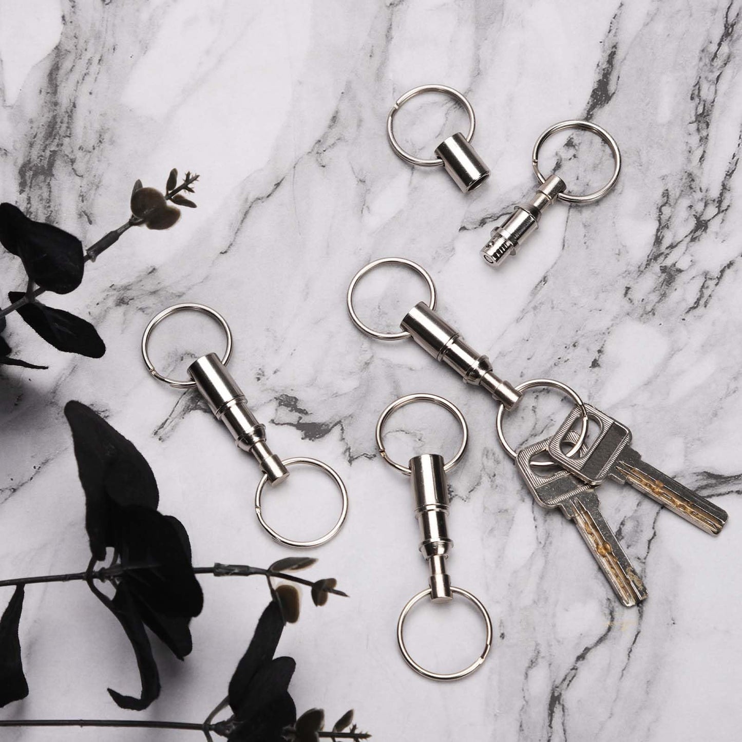 4pcs Keychain for Quick Release, Detachable Dual Pull Apart Key Chain Quick Disconnect Key Ring with Metal Keyring Quick Detach Key Holder for DIY Craft Home Car Key Accessory