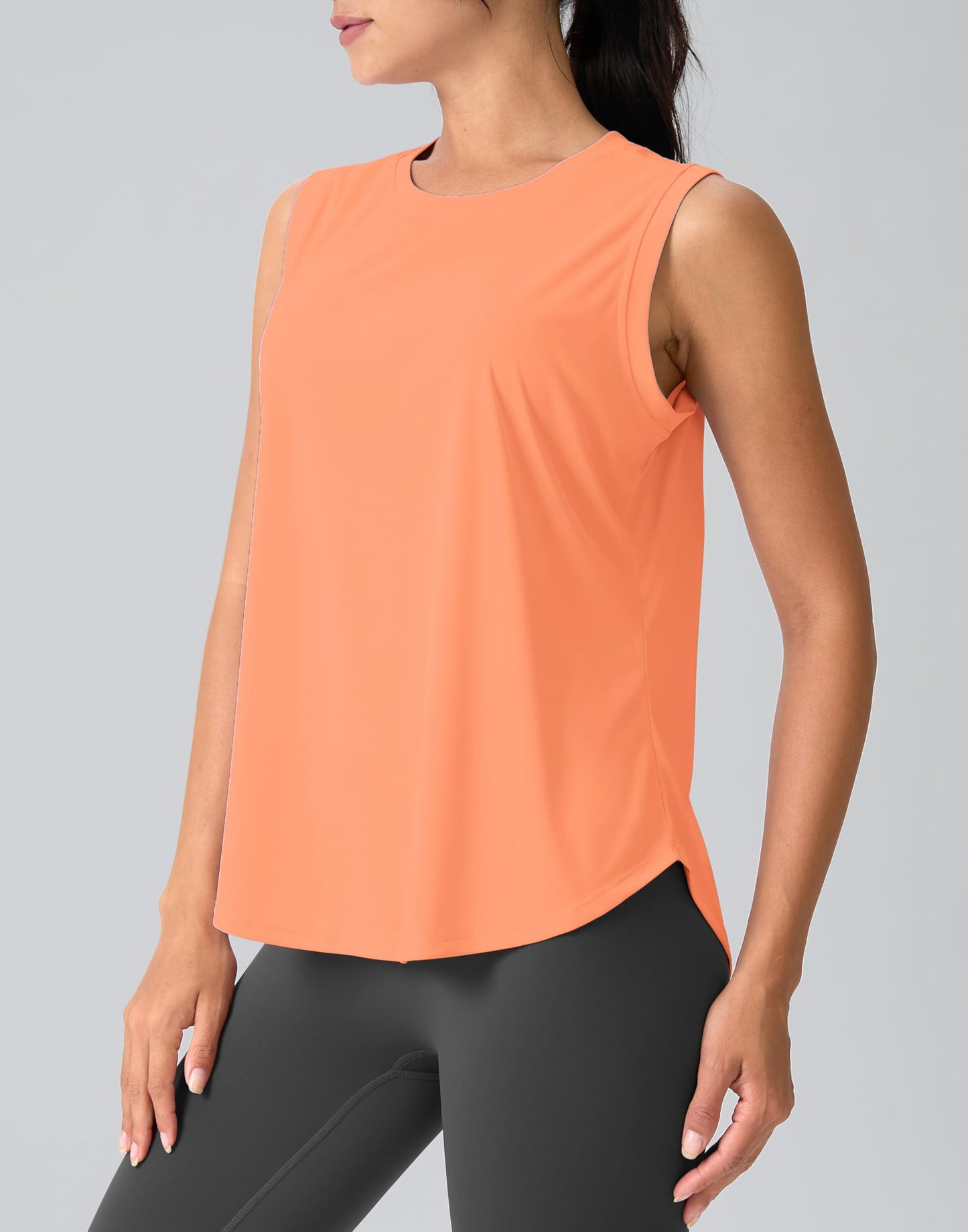 SANTINY Women's Sleeveless Workout Tops Breathable Lightweight Active Tennis Yoga Shirts Athletic Running Tank Tops for Women (Orange_L)