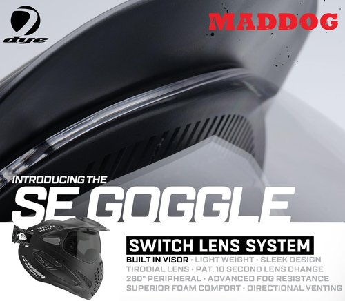 Maddog Dye SE Special Edition Paintball Mask Goggle System | Replaceable SLS Thermal Dual-Pane Anti Fog Lens | Adjustable Full-Face Safety Certified Protection - Black with Smoke Lens