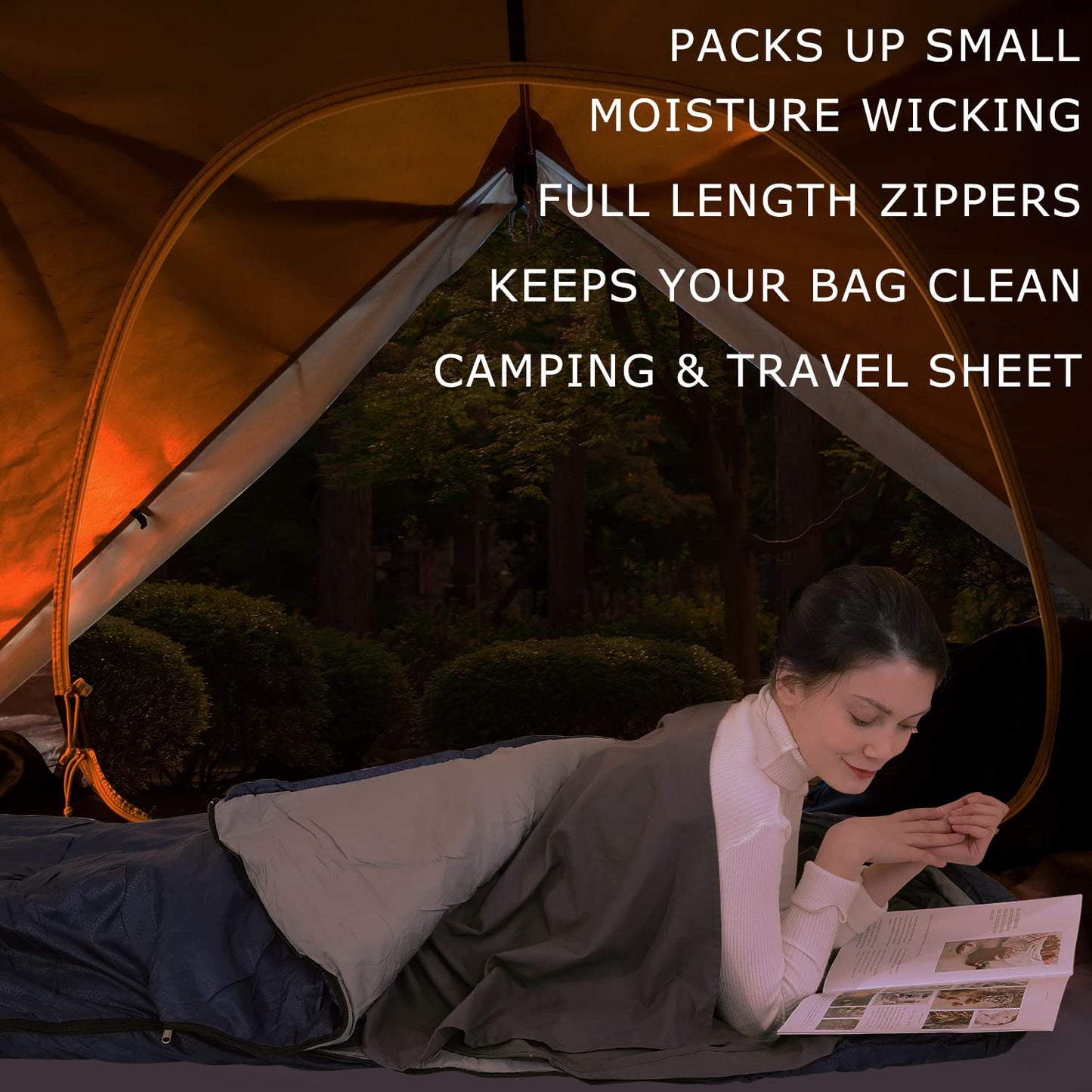 EXERMIL 100% Cotton Sleeping Bag Liner with Full Length Zipper on 3 Sides; Single/Double Adult Sleep Sack for Travel & Camping, Multifunctional Travel Sheets (Unzipped 87”x87”) for Hotel, Lightweight