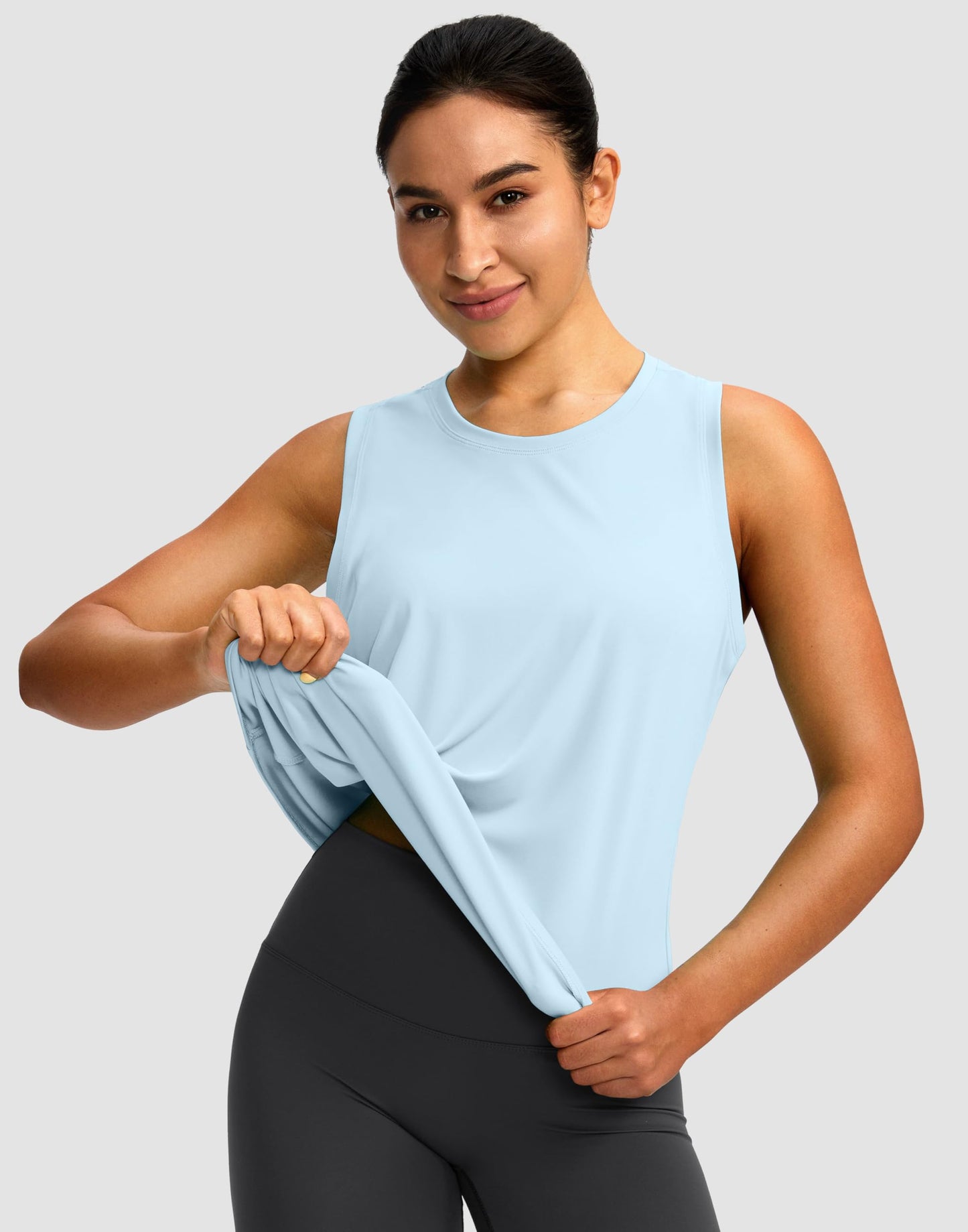 Women's Workout Tops Racerback Athletic Tank Tops Sleeveless Loose Fit Yoga Running Gym Shirts for Women(Blue Linen,M)