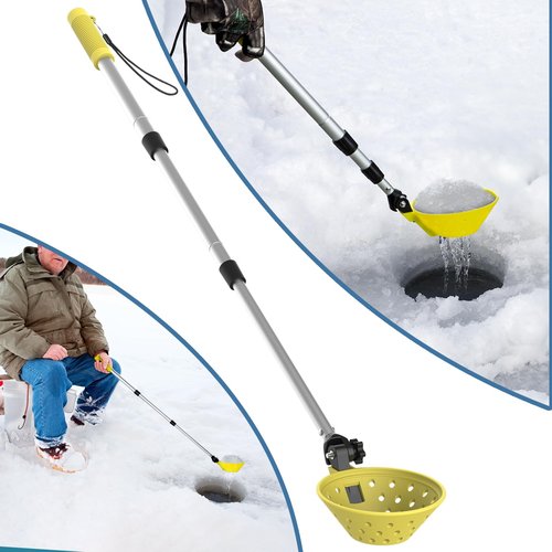 Huntury Retractable Ice Fishing Scoop Skimmer, Ice Fishing Accessories, Long Length, And Larger Spoon, No More Bending Over To Scoop Out Ice While Ice Fishing, Ice Fishing Gear