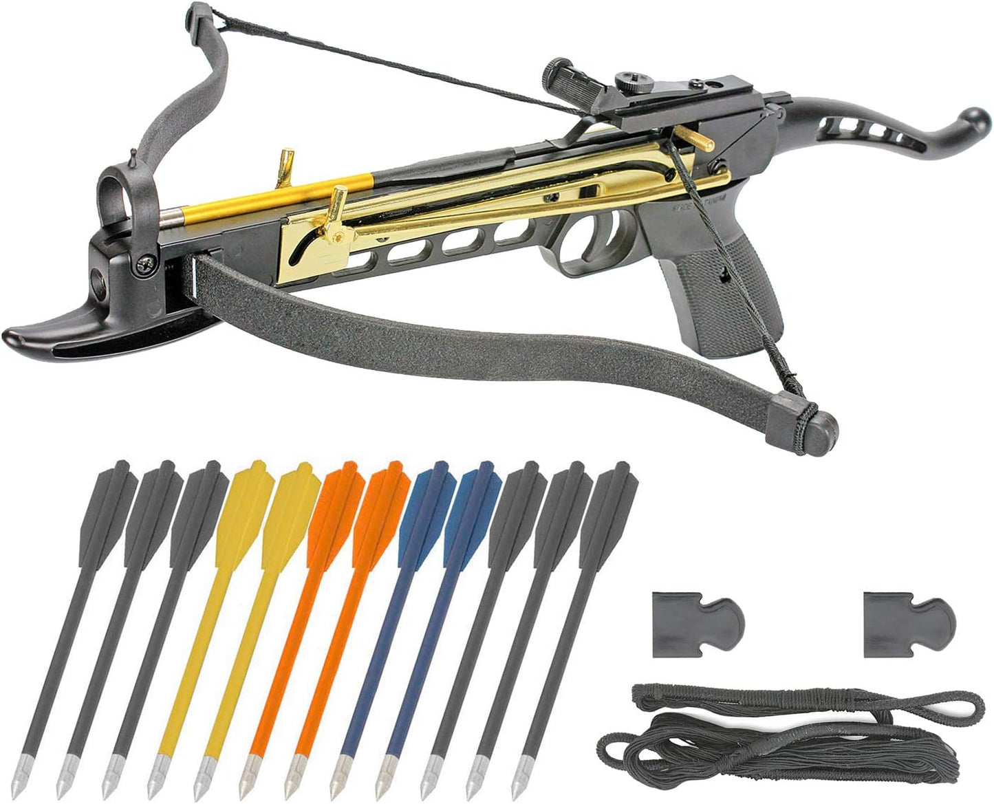 Crossbow Pistol Self Cocking 80 LBS with Adjustable Sights, Aluminum Arrow Bolts, and Safety Feature
