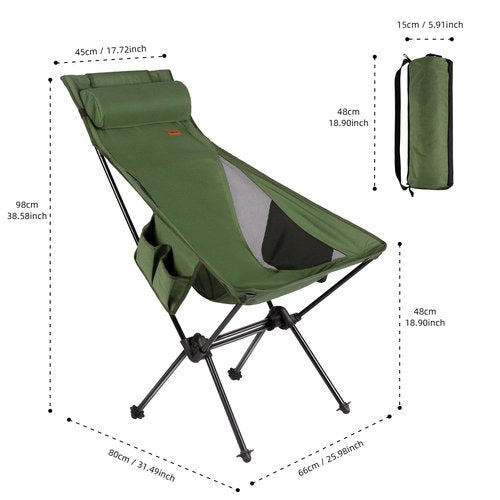 TOBTOS High Back Camping Chair, Lightweight Folding Chair with Head Support, Compact Chair with Carry Bag for Outdoor Camp, Hiking, Backpacking (Green)
