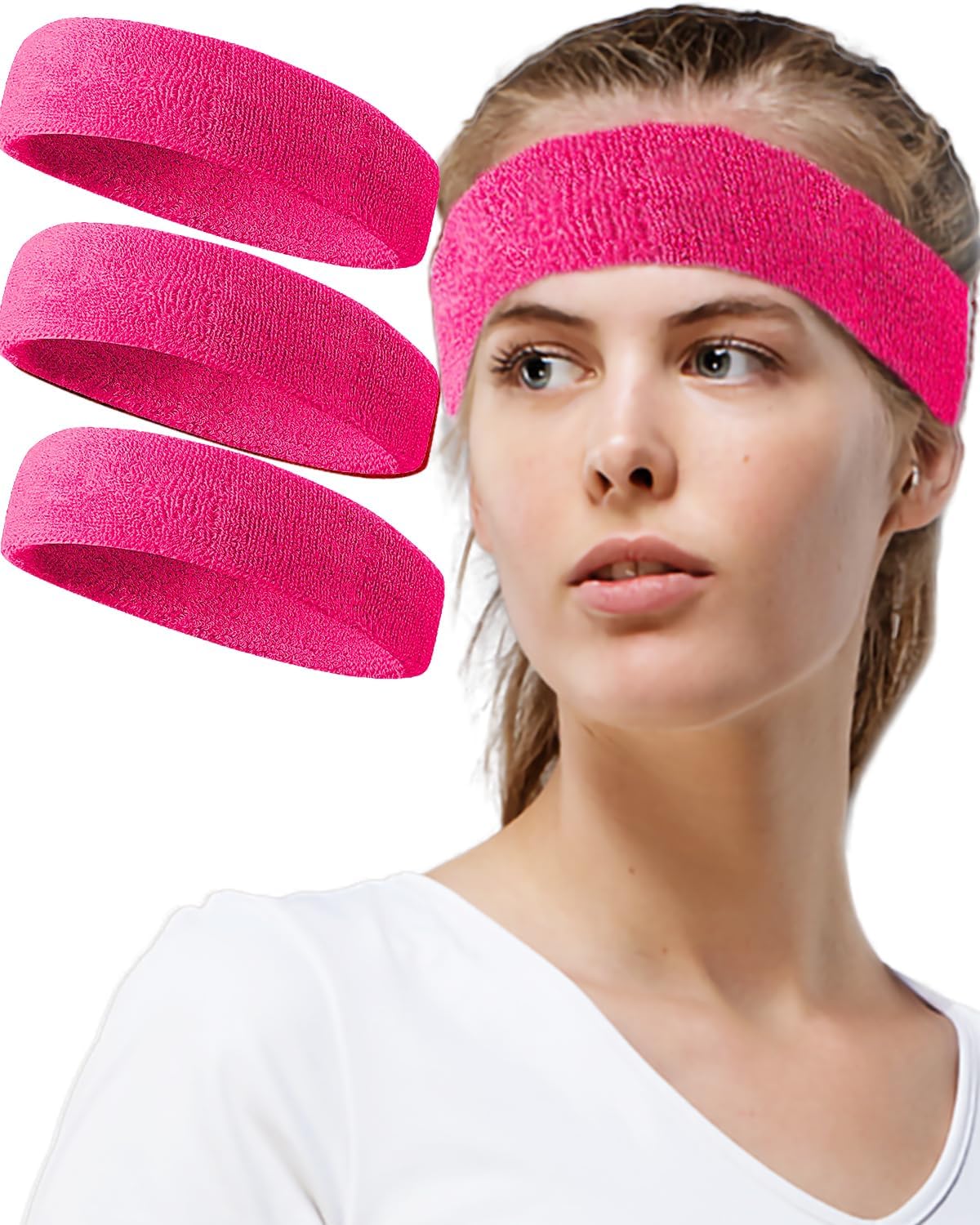 Tanluhu Sweatbands Sport Headbands for Working Out, Execise, Tennis, Basketball, Running - Terry Cloth Athletic Sweat Cotton Headband Outdoor for Men & Women