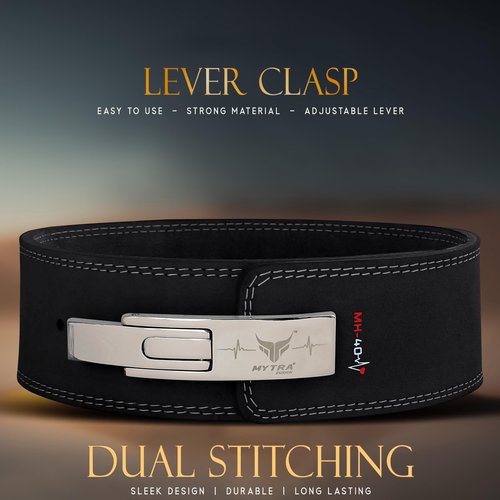 Mytra Fusion Gym Belt with Lever Buckle Weight Lifting Belt for Men and Women 4" wide Genuine Leather Powerlifting Belt for Gym, Training, Weightlifting, Bodybuilding Fitness and Workout (M, Black)