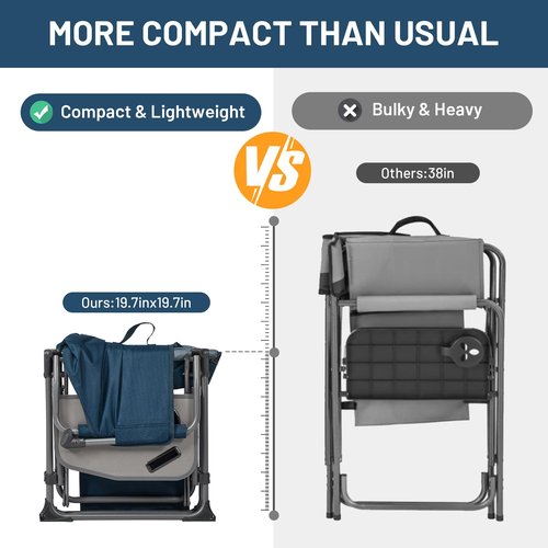 TIMBER RIDGE Aluminum Camping Directors Chair with Side Table Pocket, Portable Folding Chair, Heavy Duty Lawn Chair for Fishing Trip Picnic Concert Outdoor 400lbs, Navy