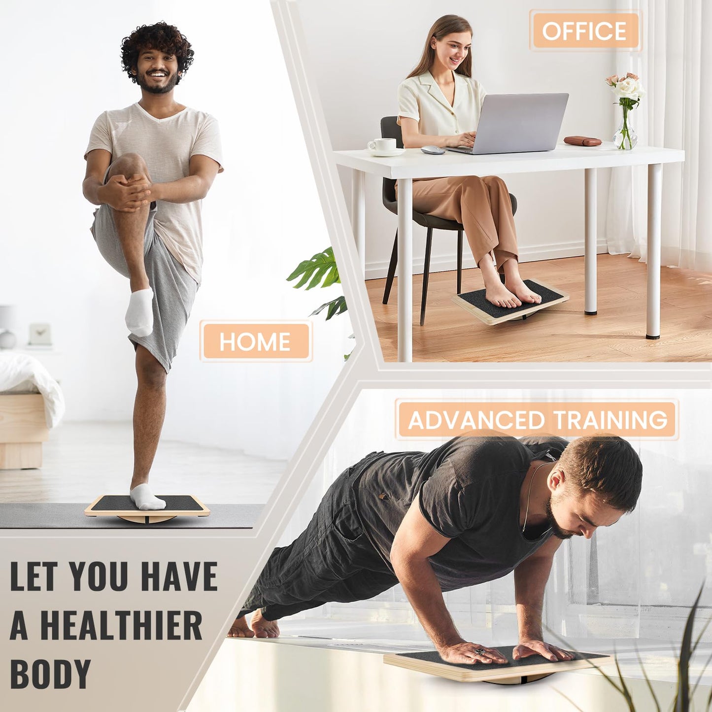 360 Degree Balance Board Professional Wobble Board for Adults Anti-Slip 350LBS Balance Boards for Physical Therapy Standing Desk Core Strength Wooden Balance Board Rocker Board