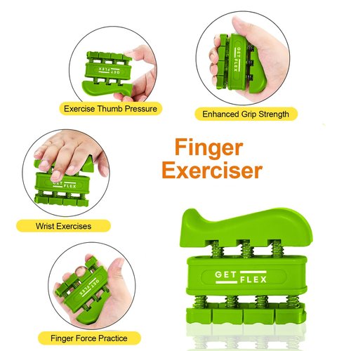 Grip Strength Trainer Kit (6 Pack) – Adjustable Hand Grip Strengthener, Finger Strengthener & Forearm Trainer with Stress Relief Ball for Muscle Building & Recovery – Adjustable Resistance Ranging From 11 to 132 Lbs (5 to 60 Kg) - Green