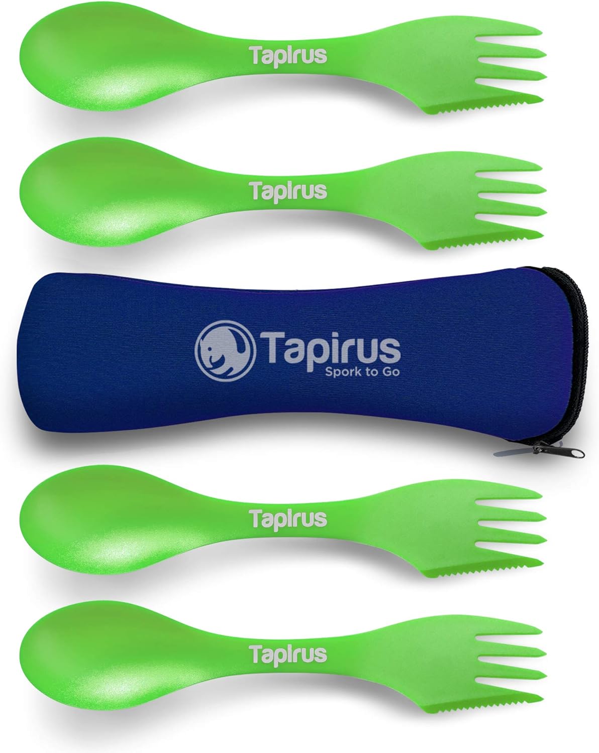 Tapirus - 4 Spork to Go Set - 7-inch Durable & BPA Free Sporks - Spoon, Fork and Knife Combo Utensils Flatware - Mess Kit for Camping, Hunting and Outdoor Activities - Comes in a Carrying Case