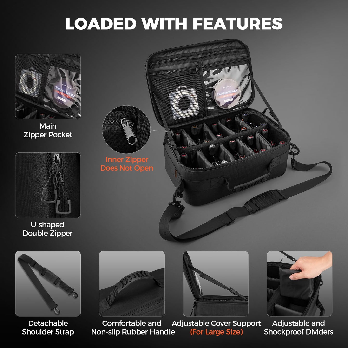 KastKing Fishing Reel Case Medium & Large, Customize Storage, Shockproof Internal Divider Design, Rigid Structural Loadmaster System, Tough and Water-resistant, Keep Reels Protective, Two Size Options