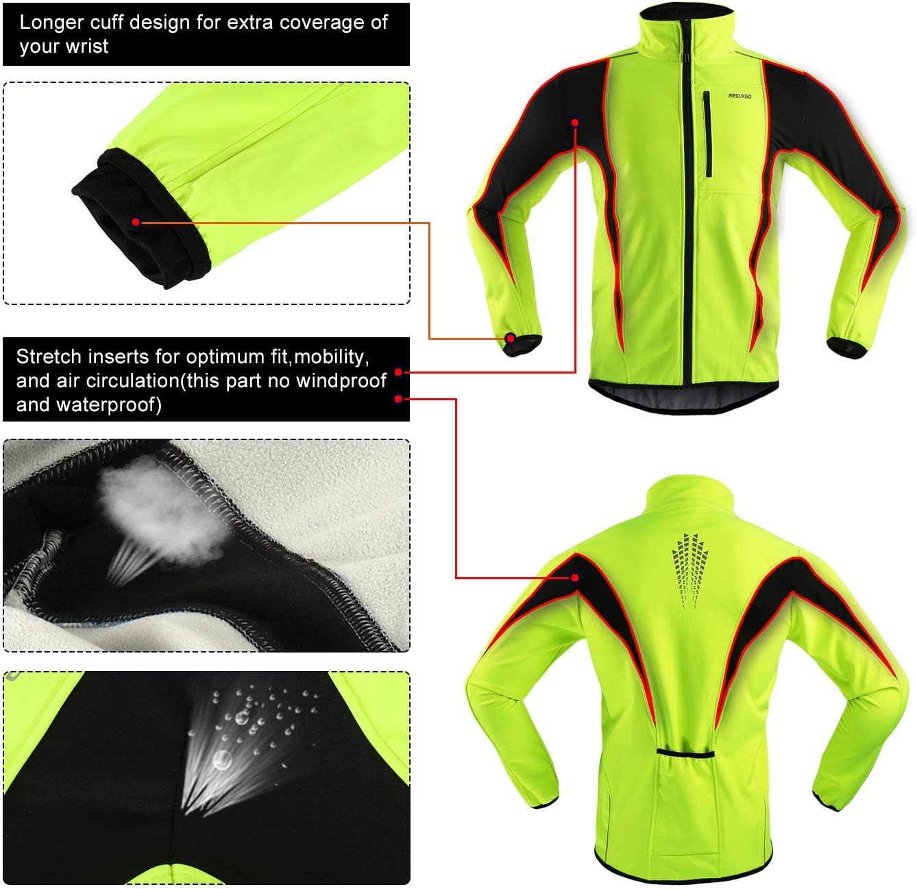 Windproof Waterproof Thermal Cycling Jacket for Winter | ARSUXEO 15K Softshell