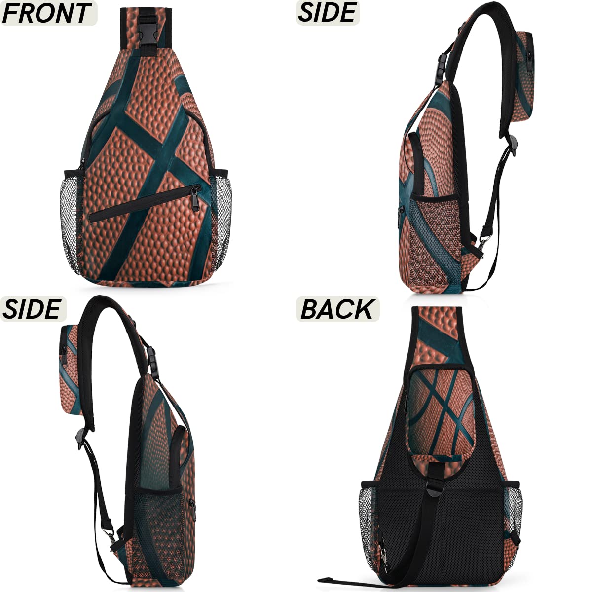 Basketball Ball Sport Sling Bag Crossbody Backpack Casual Chest Shoulder Daypacks For Cycling Hiking Travel