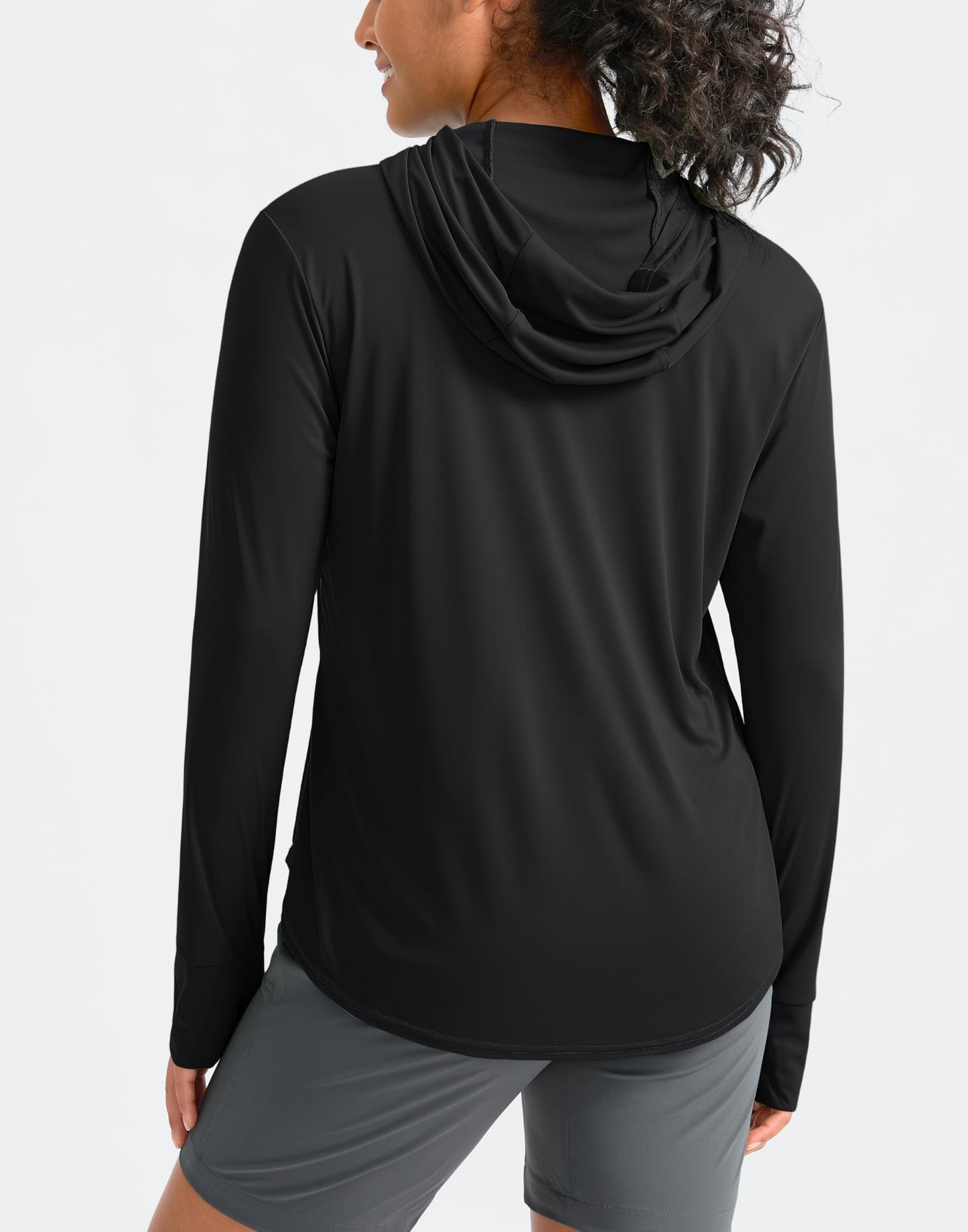Pudolla Women's Sun Protection Shirt UPF 50+ Long Sleeve Lightweight UV Hoodie for Women Hiking Outdoor Fishing Summer (Black Medium)