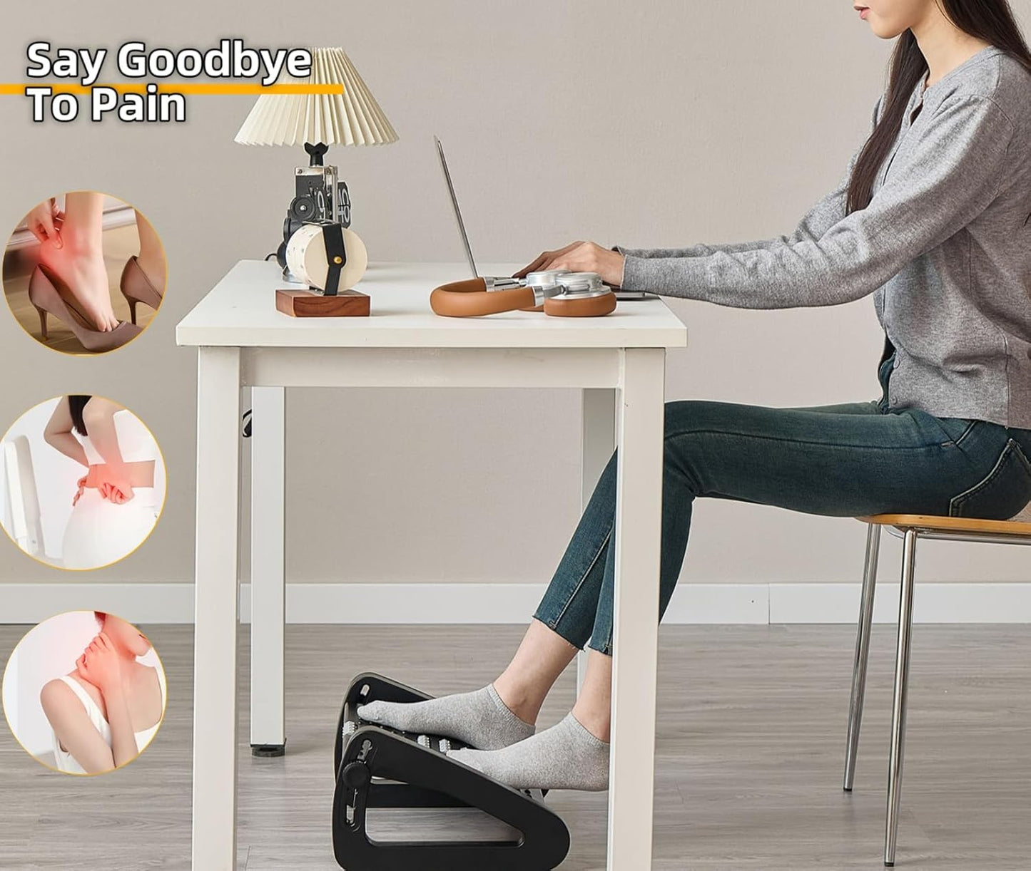 Foot Rest for Under Desk at Work, Ergonomic 6 Heights Adjustable Footrest with Massage Roller, Portable Under Desk Foot Stool for Home,Office, Black