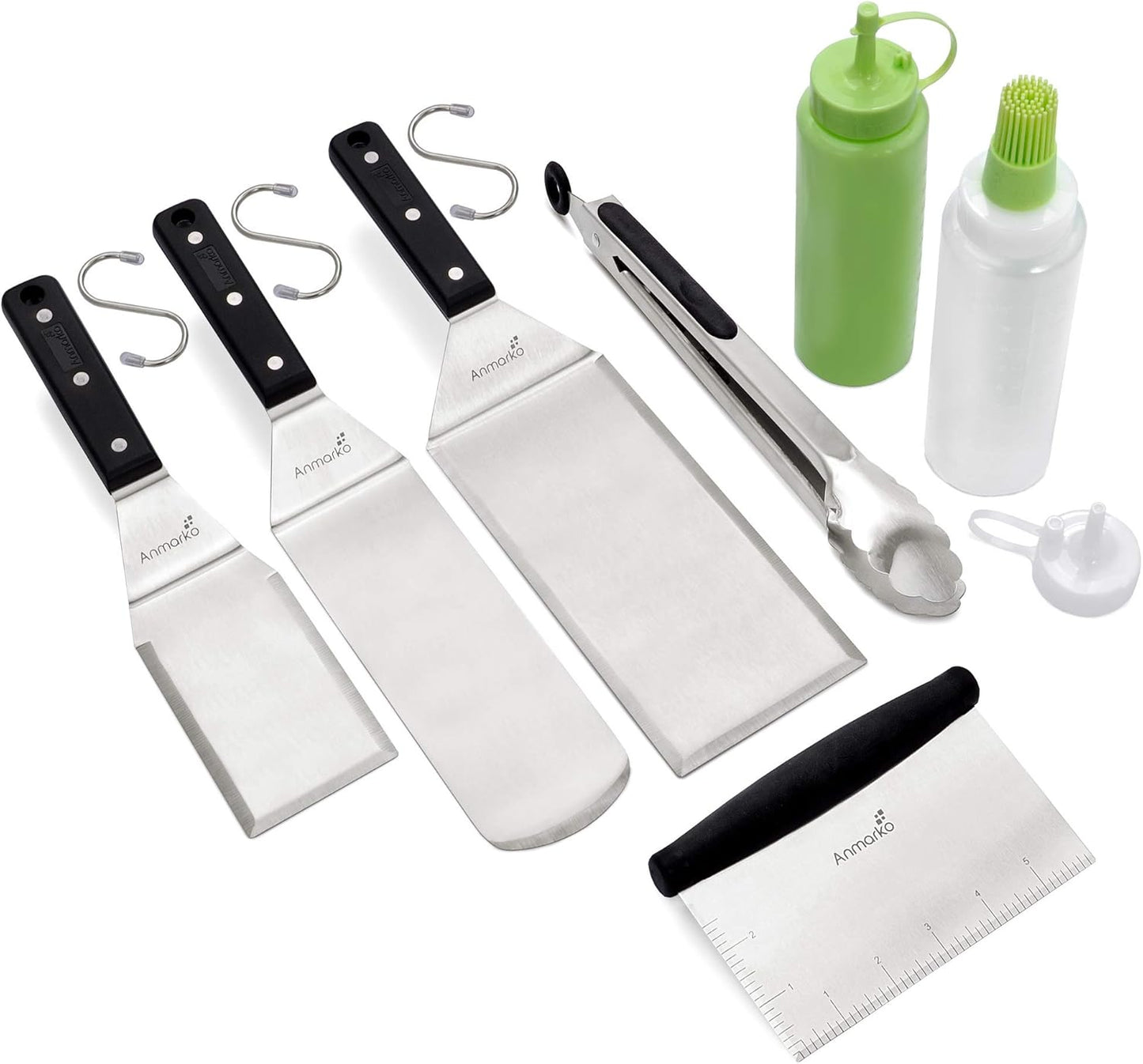 Stainless Steel Metal Spatula Set - Teppaniyaki Spatulas - Griddle Scraper Flat Spatula Pancake Flipper Hamburger Turner - Metal Utensil great for BBQ Grill Flat Top Cast Iron Griddle Accessories