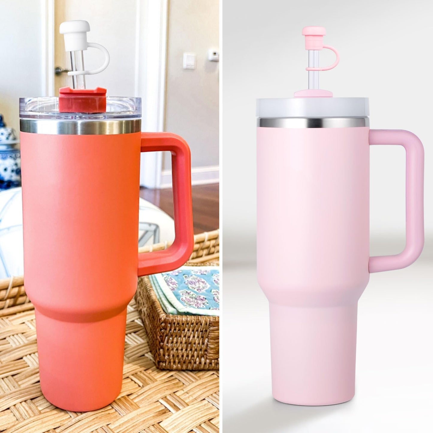 6-Pack Straw Covers for Stanley Cup, Silicone Straws Topper-s for 40 30 20 oz Stanley Cups Accessories, Straw Cover Caps for Yeti Tumbler, Cute Leakproof Anti-Dust Reusable, Pink White Clear