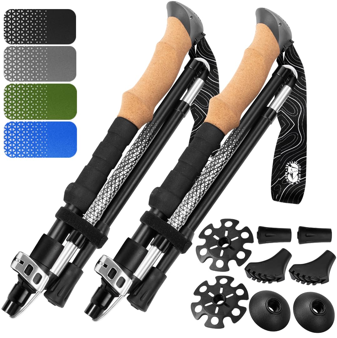 Folding Trekking Poles, Hiking Sticks Foldable Hiking Poles Collapsible Lightweight, Trekking Poles for Hiking Collapsible, Hiking Poles Collapsible Lightweight Walking Sticks for Seniors Black Small