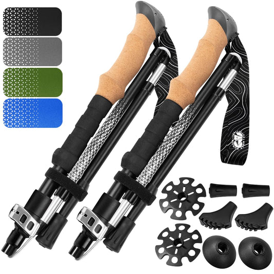Folding Trekking Poles, Hiking Sticks Foldable Hiking Poles Collapsible Lightweight, Trekking Poles for Hiking Collapsible, Hiking Poles Collapsible Lightweight Walking Sticks for Seniors Black Small