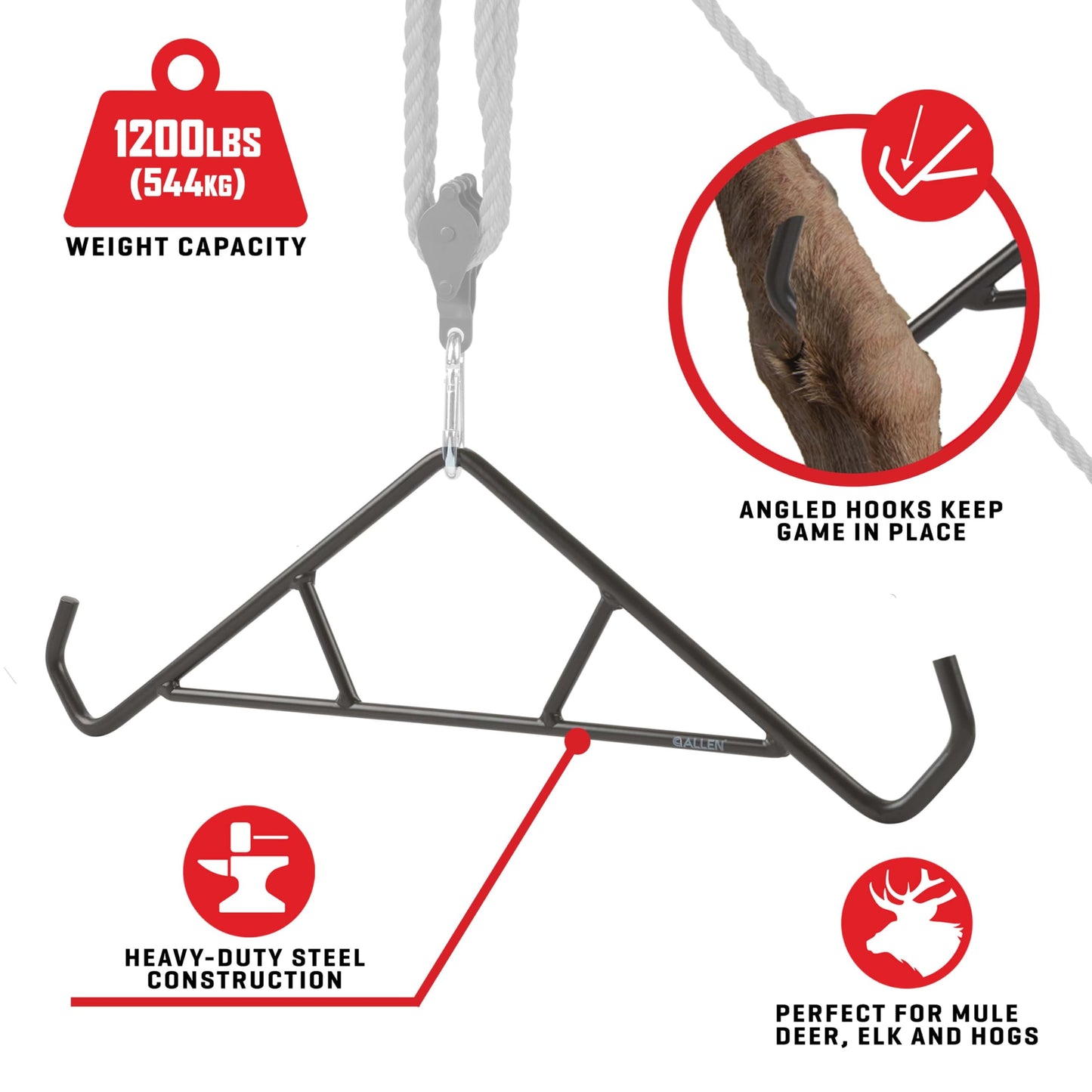 Allen Company Steel Gambrel Frame – 1200lb Capacity Game Hoist – Heavy‑Duty Hanging Tool for Elk, Mule Deer & Hogs