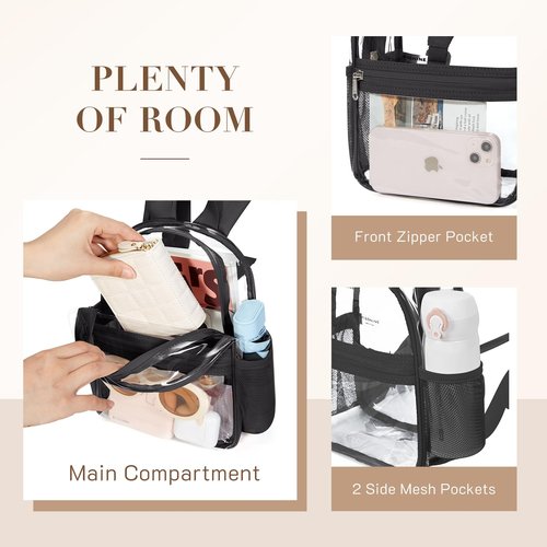 Missnine Clear Mini Backpack Stadium Approved, Thick PVC Mini Clear Bag for Sport Events, Concert, Festival