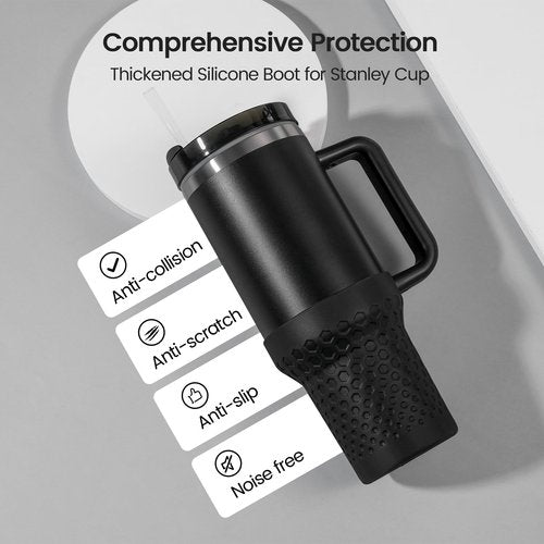 Uvafly Silicone Boot for Stanley, Cup Bottom Protector Sleeve Accessories for Stanley Quencher H2.0 FlowState Tumbler 40oz / Adventure Quencher Tumbler 40oz (Black)