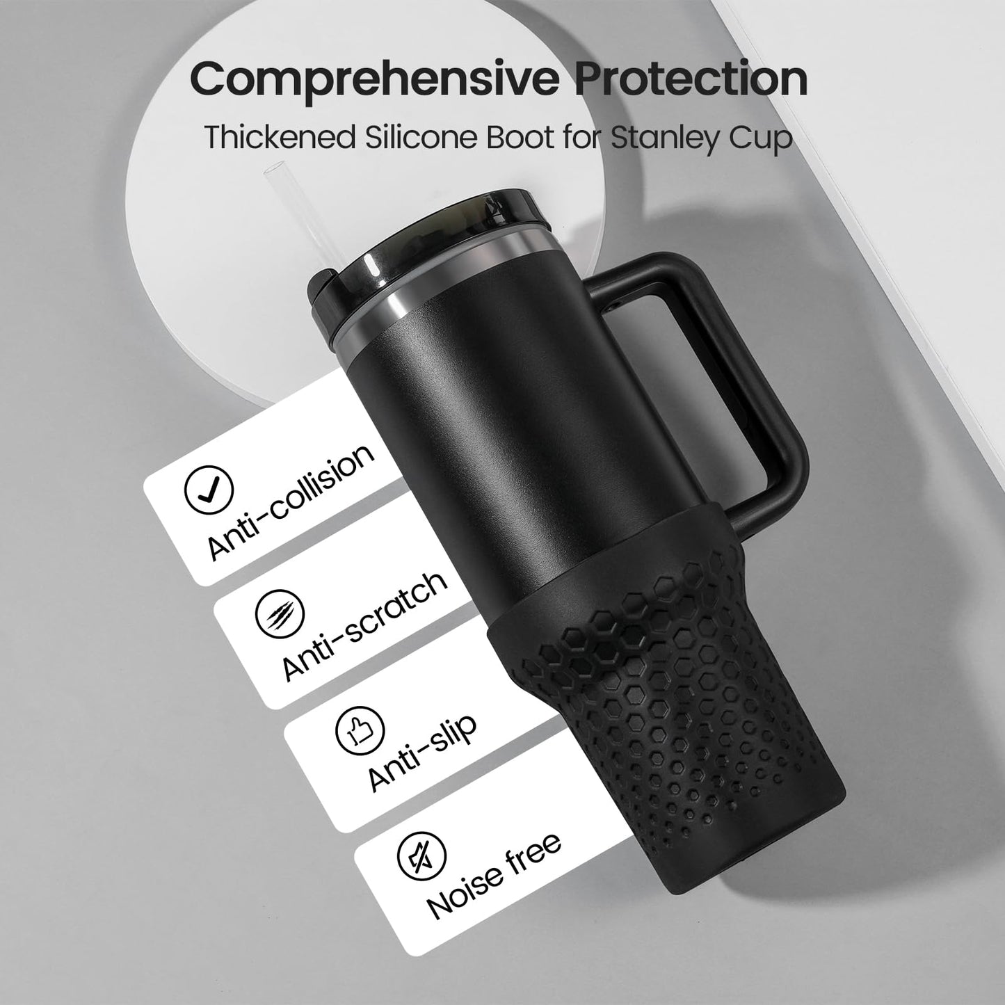 GardTok Silicone Boot Cover for Stanley Cup Accessories,Silicone Water Bottle Sleeve for Stanley Quencher H2.0 and Quencher Adventure Tumbler 40 oz Cup (40oz, Black)