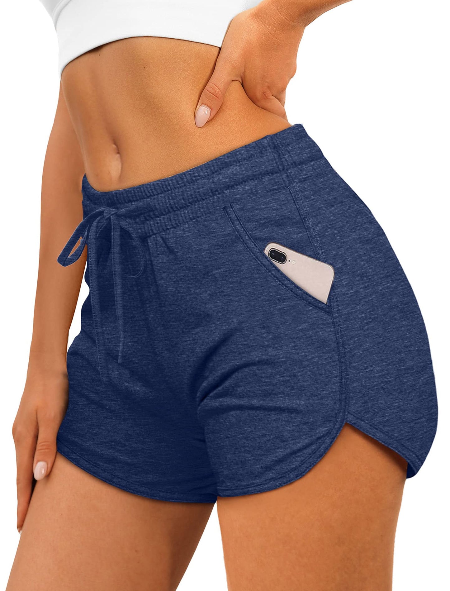 Aloodor Athletic Shorts for Women Hiking Sweat Shorts with Prockets Navy Blue M