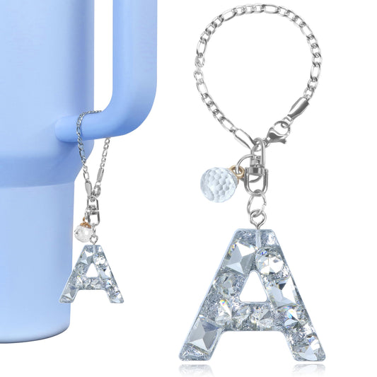 Vmini Tumbler Accessories for Stanley Cup with Handle, Glitter Letter Charms for Stanley 40 oz 30 oz & HydroJug 40 oz Tumbler, Cute Bling Initial Letter Charm Decor for Stanley Cup Accessories (A)