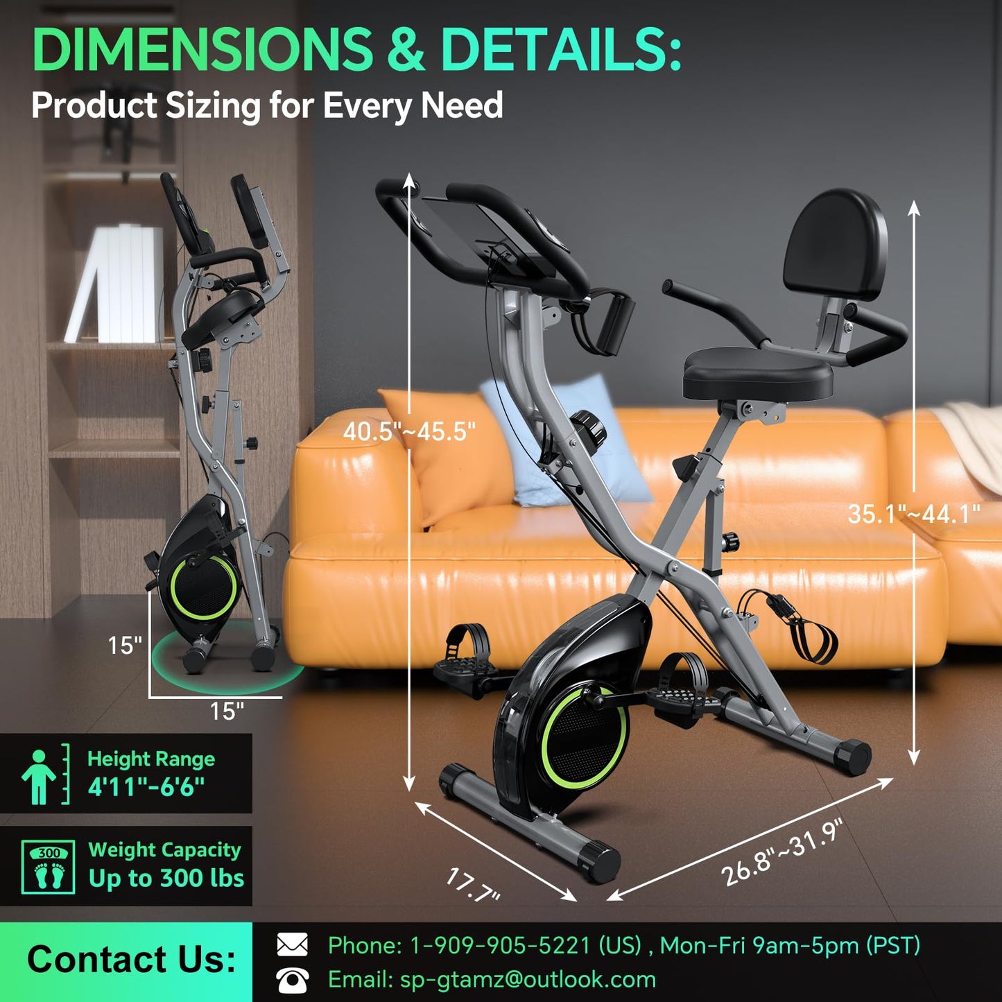 Foldable Exercise Bike Stationary Bikes for Home, 5 IN 1 Indoor Workout Bike, with 16-Level Quiet Magnetic Resistance, 6.6 LBS Flywheel and 300LBS Capacity, 2025 Designed 817 X-bike