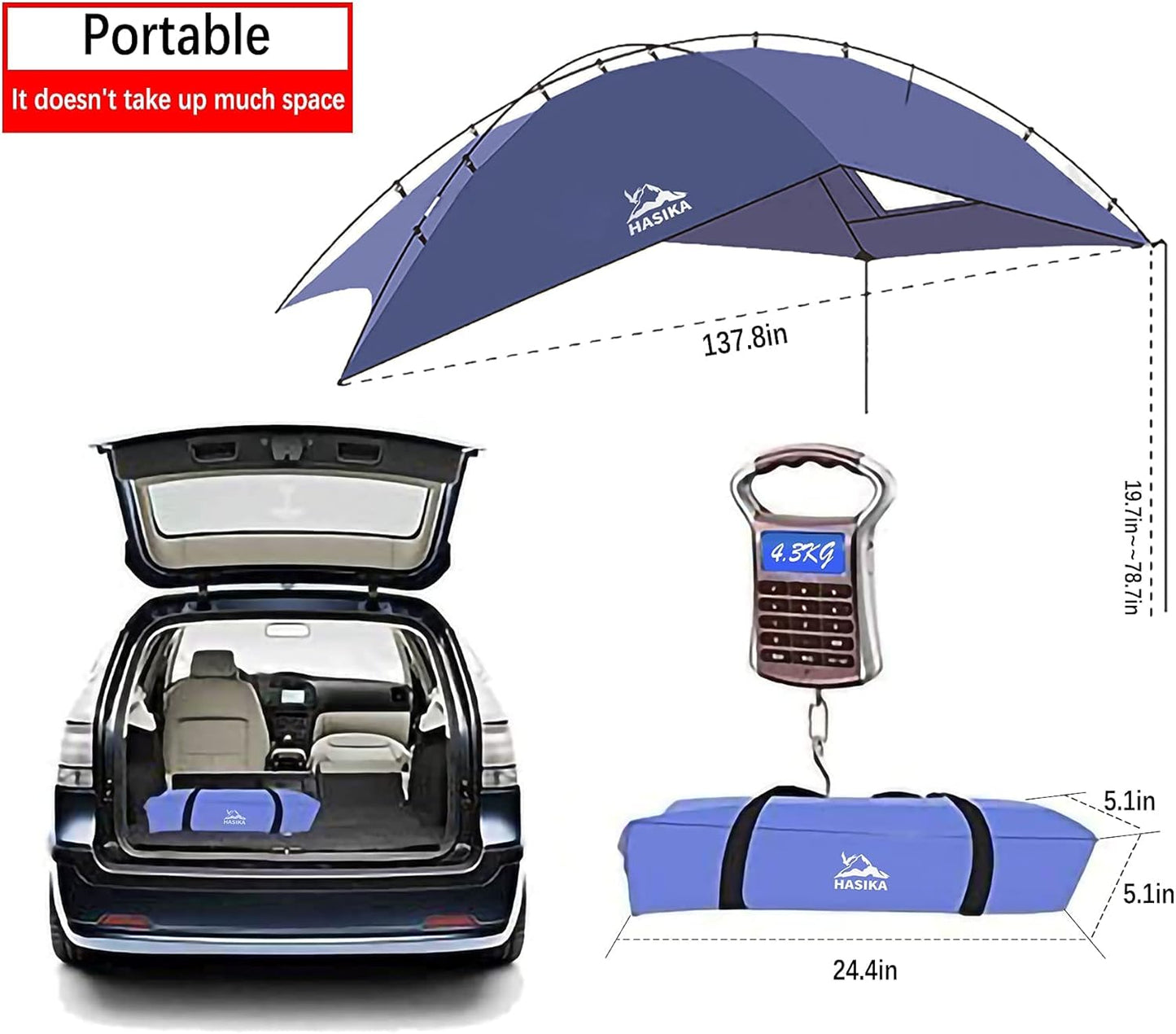 Portable Camping Tent for Truck Bed & SUV - Tear-Resistant Awning Canopy with Sandbags