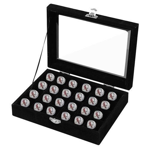 QoTang 24 Slots Championship Ring Display Case, Sports Baseball Ring Display Case Box Flannel Baseball Ring Holder for Multiple Rings Championship Ring Box for Ring Display Sports Fan Souvenirs