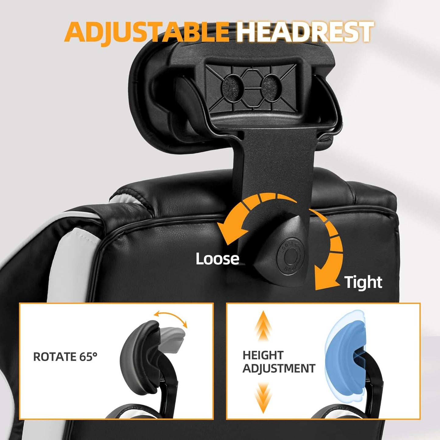 HOMREST 6-Point Massage Office Chair with Retractable Footrest, Heated Executive Office Chair with Reclining Backrest, Ergonomic Computer Chair with Adjustabel Headrest,Black