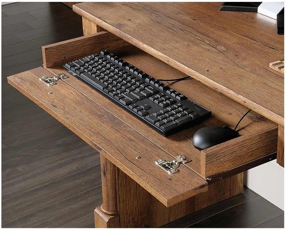 Pemberly Row Contemporary Wood Computer Desk with Hutch in Cherry