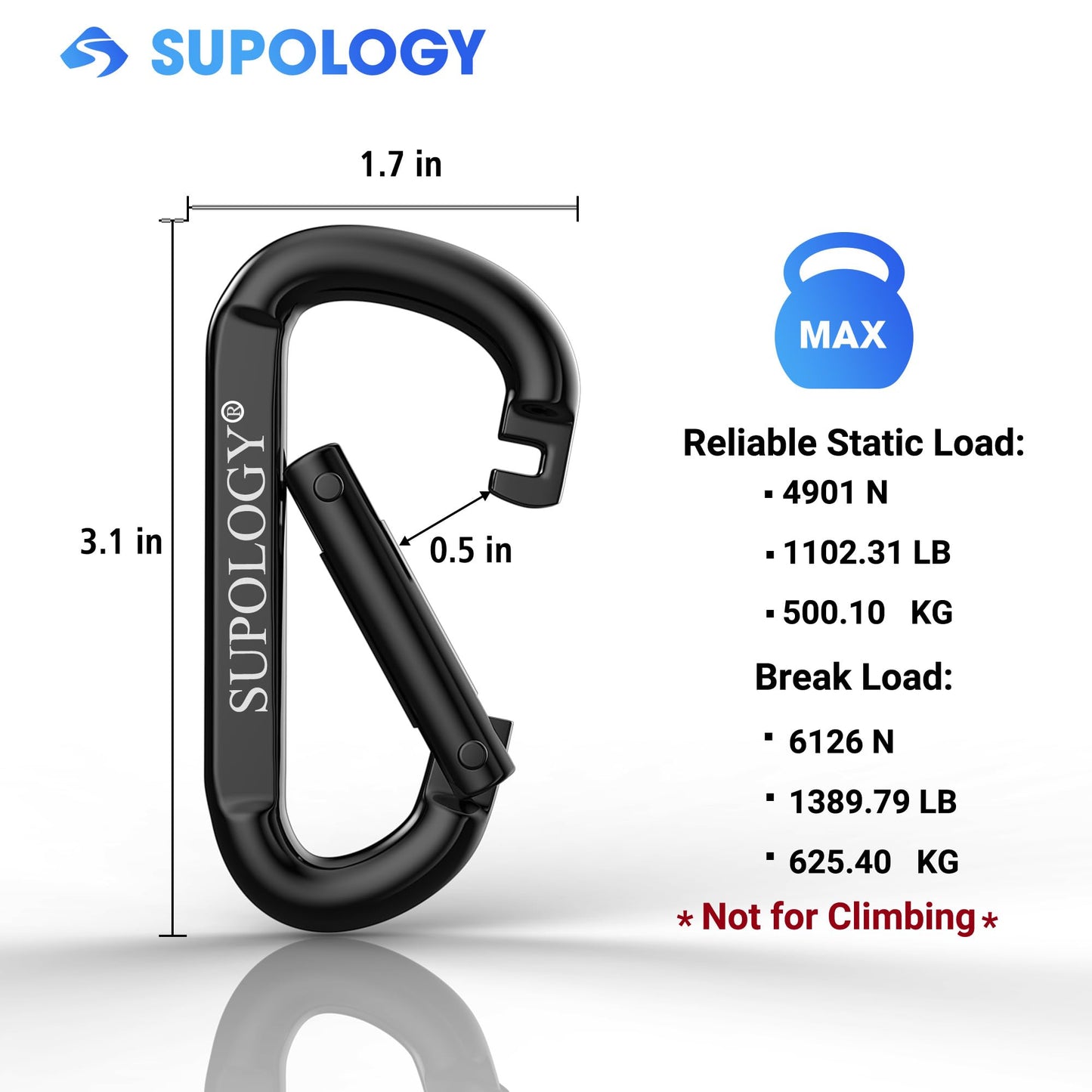 Heavy Duty Carabiner Clip, Steel Carabiners 1100lbs 3" D Shaped Spring Hook Small Clips for Hammocks, Hiking, Keychains, Outdoors and Gym, Dog Leash and Key Ring (6PCS 3'' Clips)