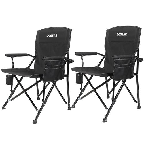 Camping Chair with Padded Hard Armrest, Sturdy Folding Camp Chair with Cup Holder W Mesh Storage Bag, Support to 400 lbsfor Adults 2 Pack