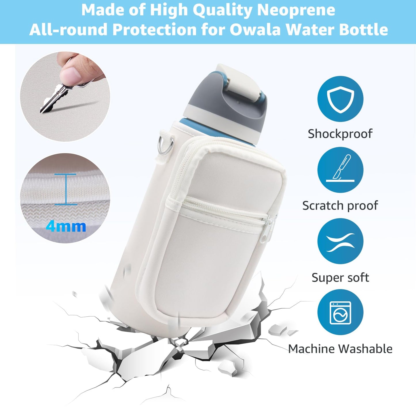 for Owala FreeSip Insulated Stainless Steel Water Bottle Cup Holder Cover Carrier Sling Bag with Strap, Pouch Pocket for Phone/Accessories, add Handle for Owala 24oz (White-24oz)