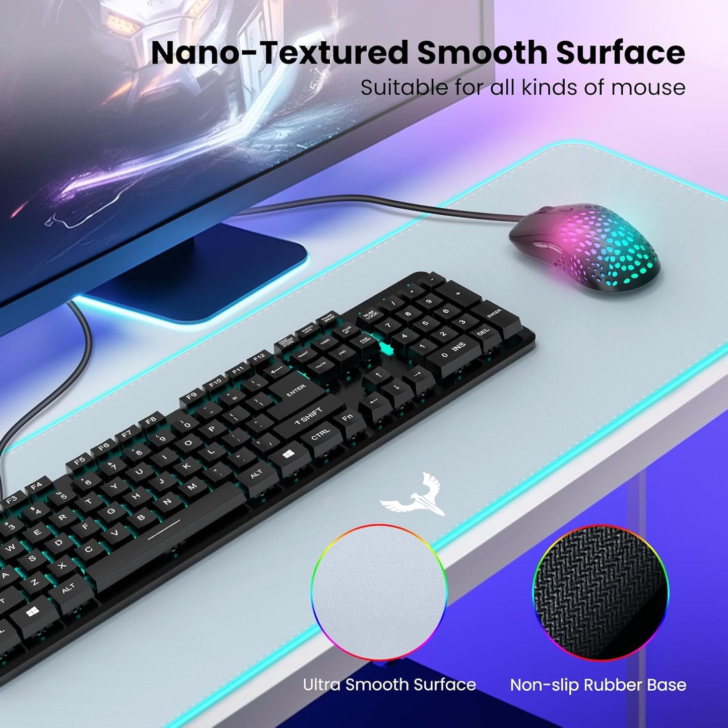 BladeHawks Extra Large RGB Gaming Mouse Pad-14 Light Modes, Extended Soft LED Mouse Pad, Anti-Slip Rubber Base, Computer Keyboard Mousepad Mat (31.5 x 12 Inch)