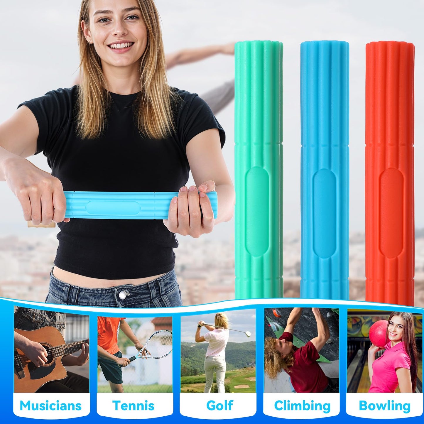 3 Pcs Twist Hand Exerciser Bars for Physical Therapy - Relieves Tendonitis Pain & Improve Grip Strength - Tennis Elbow, Golfer's Elbow, Tendonitis, Wrist, Forearms Pain Relief Hand Therapy Bar