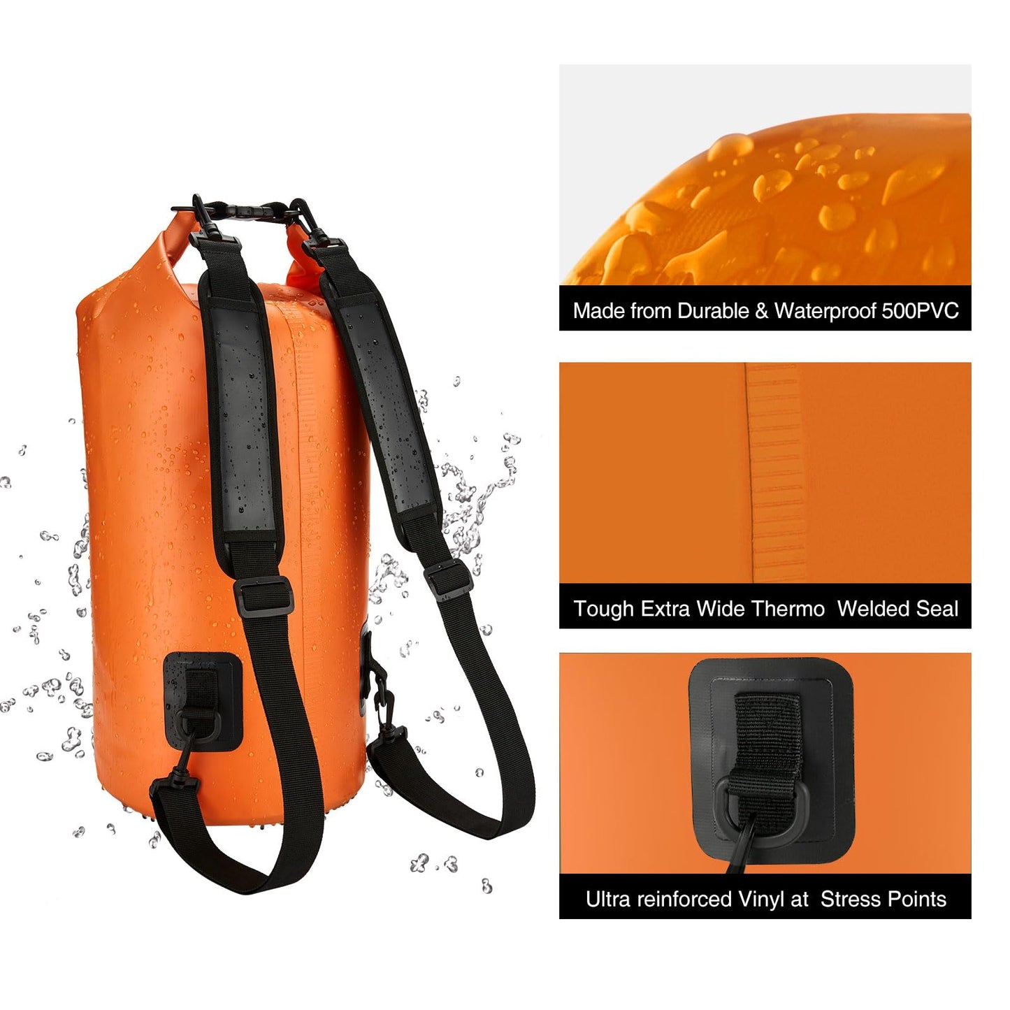 Piscifun Dry Bag, Waterproof Floating Backpack 10L with Waterproof Phone Case for Boating, Kayaking, Fishing, Orange 10L