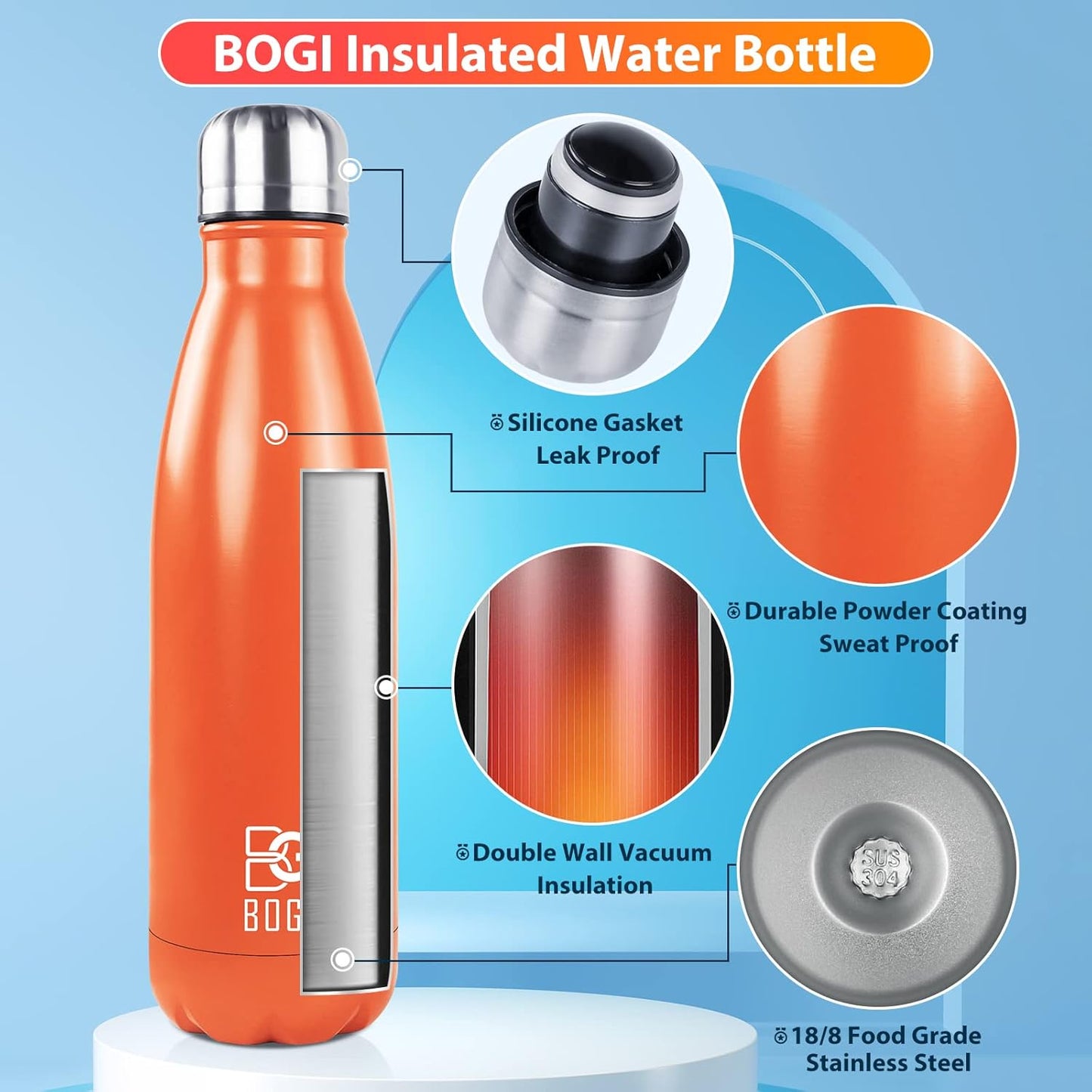 17oz Insulated Stainless Steel Water Bottle | Leak-Proof | Hot Pink for Outdoor Sports