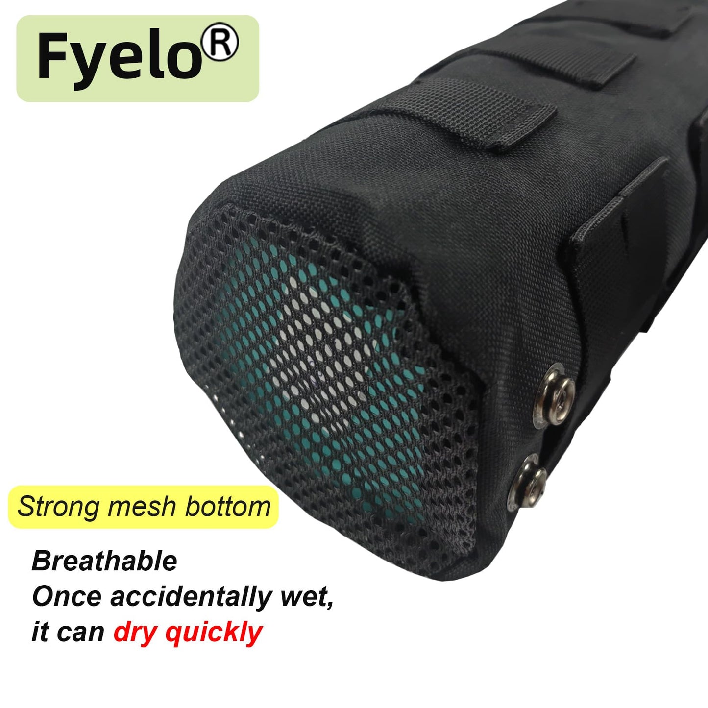 Fyelo Tactical MOLLE Bottle Pouch Bag, Travel/Sprots Molle Water Bottle Holder with Drawstring Open Top and Mesh Bottom - Black