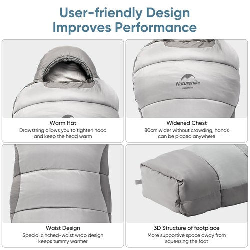 Naturehike Sleeping Bag, 33-43℉(1-6℃), Cold-Weather Mummy-Style, Waterproof, Camping Essentials Sleeping Accessories, No-Snag Zipper with Adjustable Hood for Warmth and Ventilation (P300)