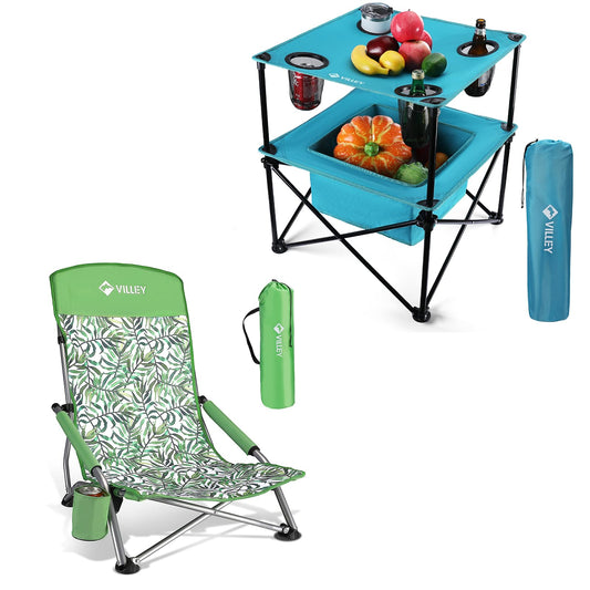VILLEY Portable Camping Picnic Table and Low Beach Chair