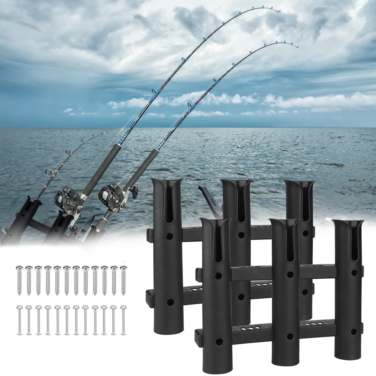 Fishing Rod Holders 6Tubes Boat Rod Holders with Screws Plastic Tube Pole Holders Bracket for Boat Kayak Garage Cooler Trailer Portable