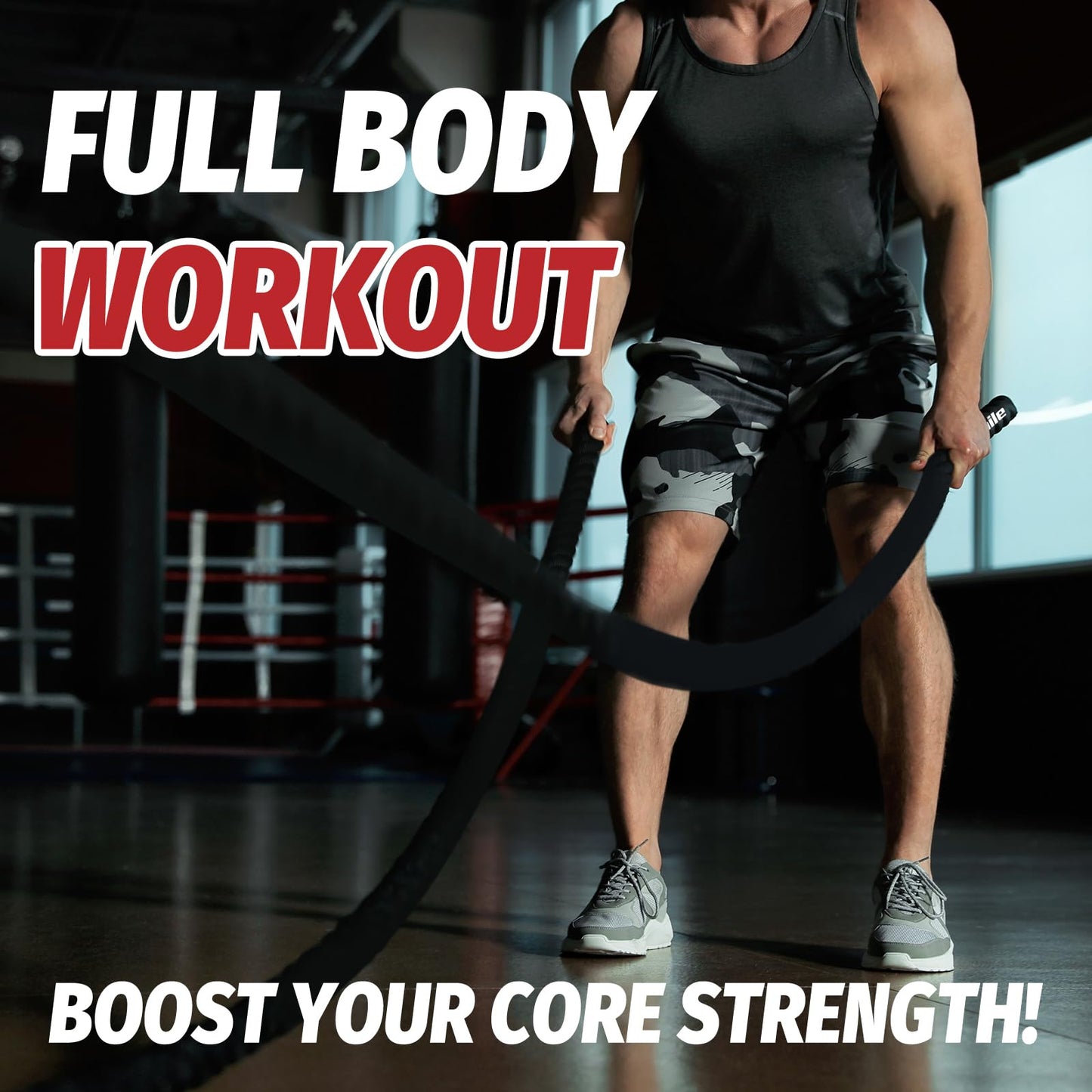 Just.smile Fitness Battle Rope, 30ft Length, 1.5"" Diameter, Battle Rope with Cloth Sleeve-Heavy Ropes for Home Gym and Workout,Power Rope for Fitness, Black Green Blue, JS010001-Z