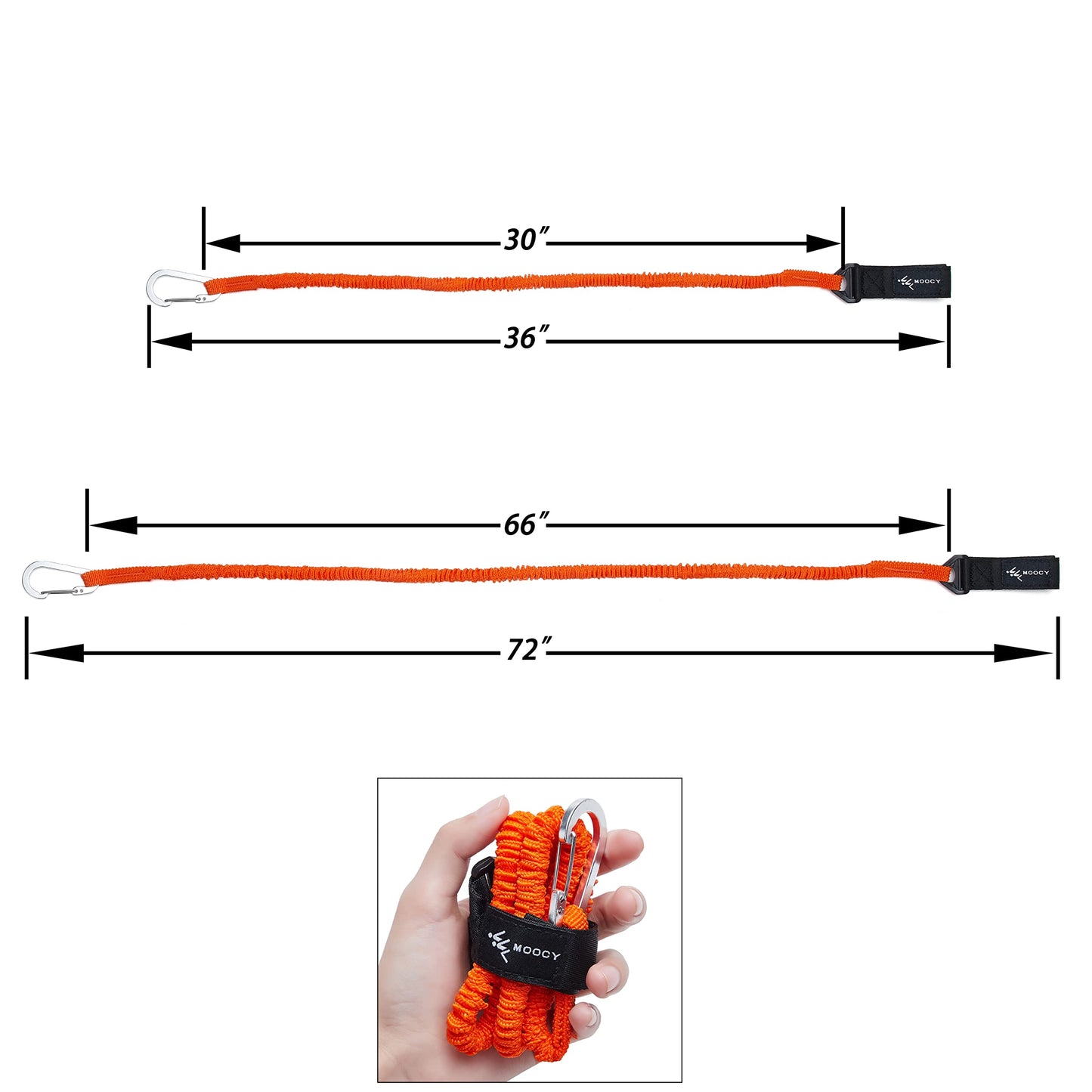 MOOCY Coiled Kayak Paddle Tether - Fishing Leash with Carabiner (36" to 72" Stretch) | Fits Paddle/Rod/SUP/Fishing Net - Kayaking Accessories
