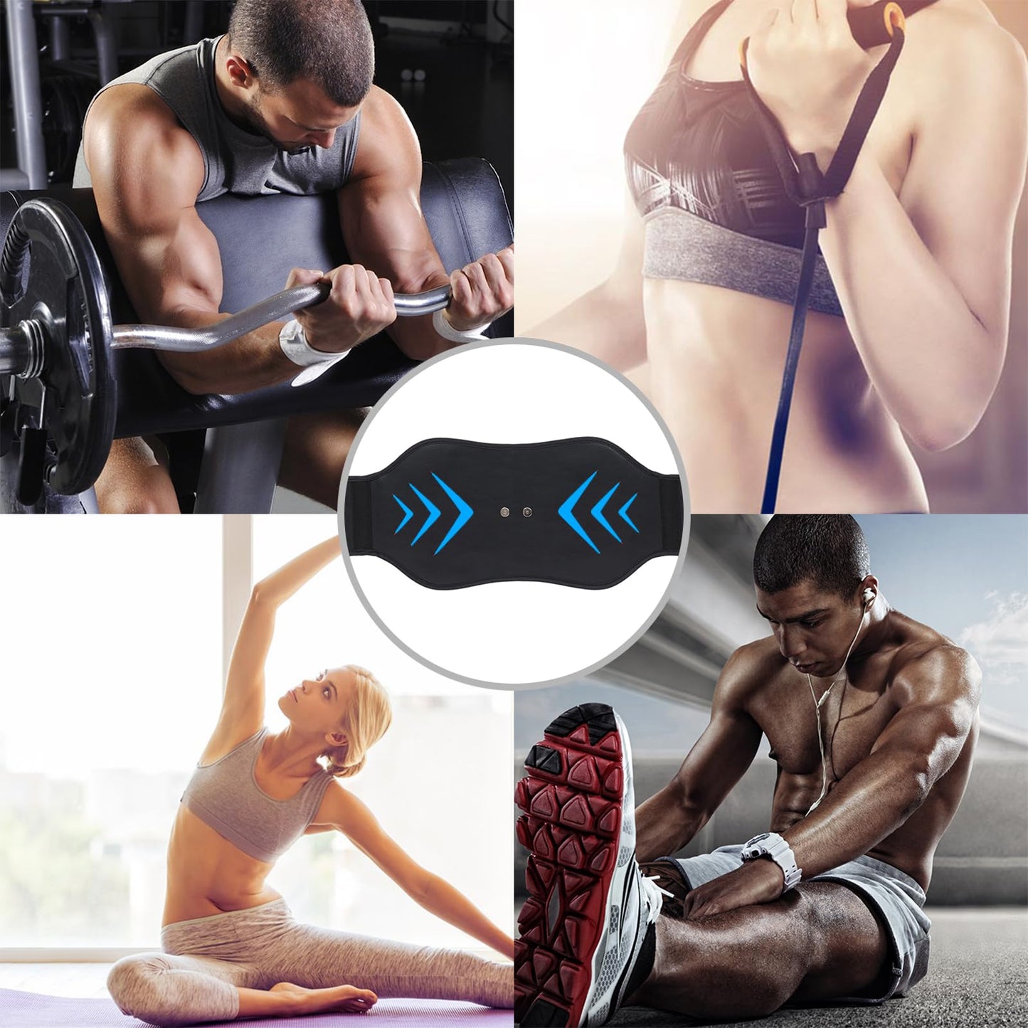 ABS Stimulator, EMS Muscle Stimulator, Ab Machine, Fitness Workout Equipment for Women and Men, Portable Muscle Toner for Abdomen, Black blue