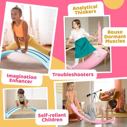 Wobble Balance Board for Kids Toddler,31 Inch Rocker Board Large Balance Trainer for Teens Adults Up to 165 LBS, Montessori Open Ended Learning Toy, Exercise and Yoga Curvy Board for Office Classroom