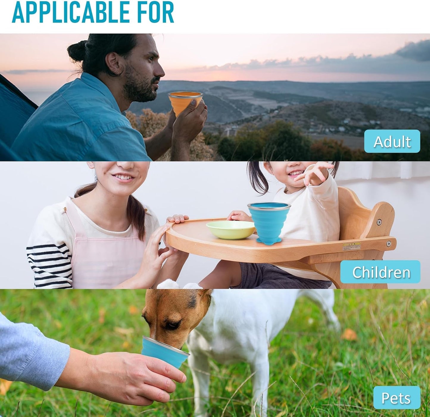 JBER Silicone Collapsible Travel Cup, 4 Pack Silicone Folding Camping Cup with Lids Expandable Drinking Cup Set BPA Free Reusable Portable Graduated for Outdoor Hiking Travel